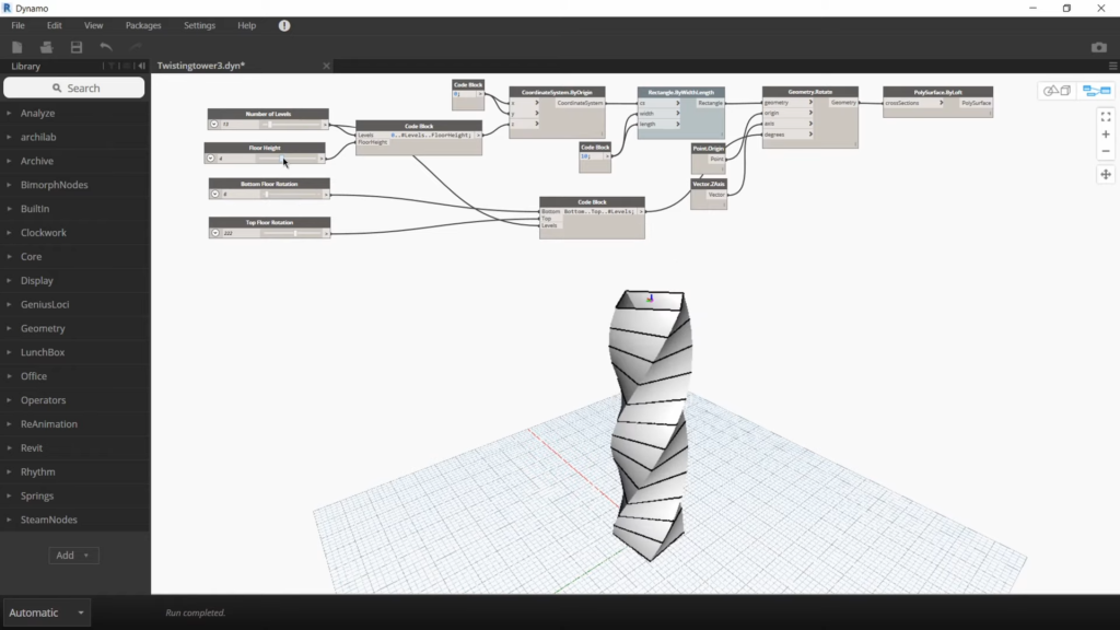 Dynamo script - Create a parametric twisting tower - Screenshot 1