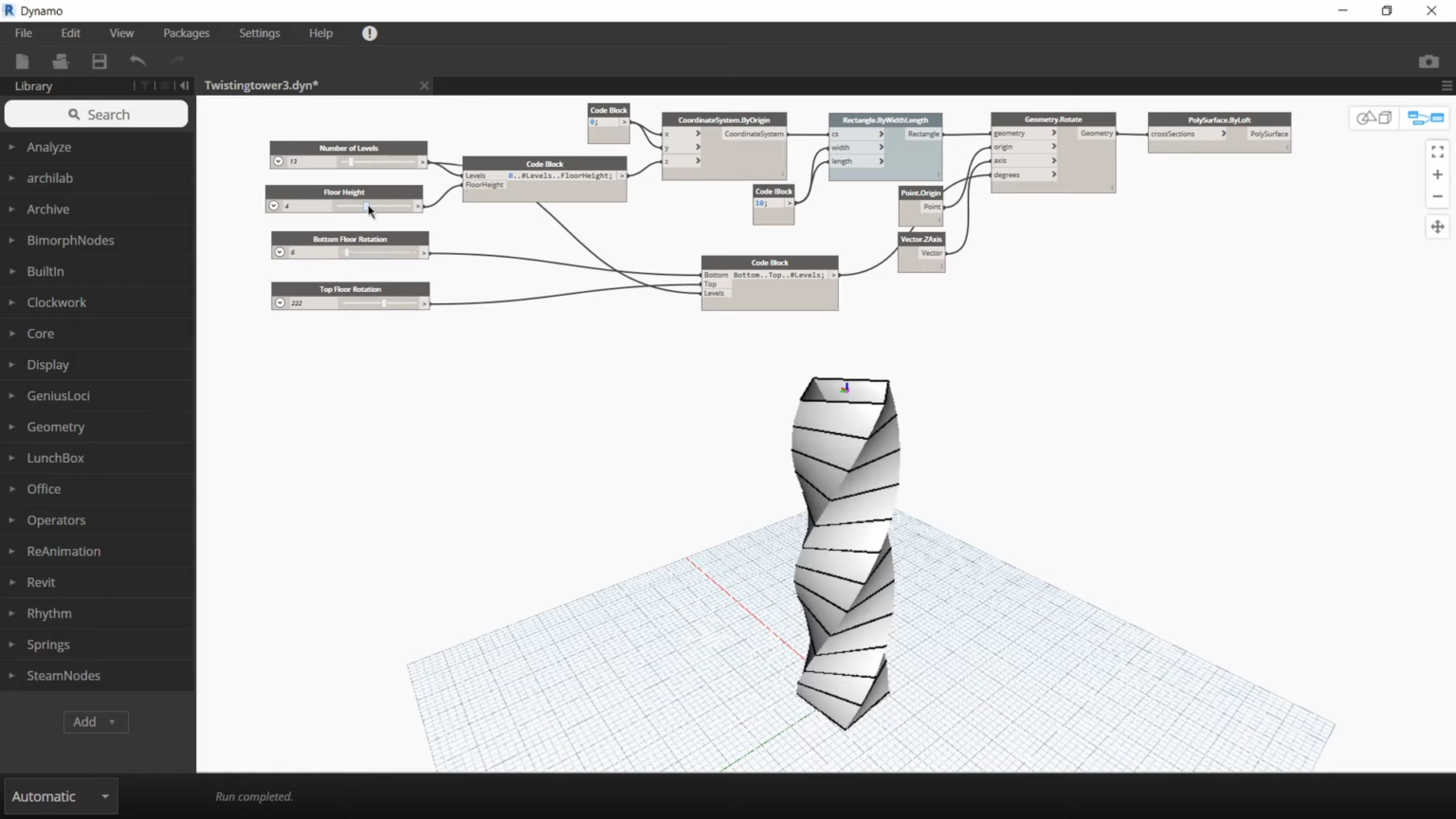 Dynamo script - Create a parametric twisting tower in Revit Download ...